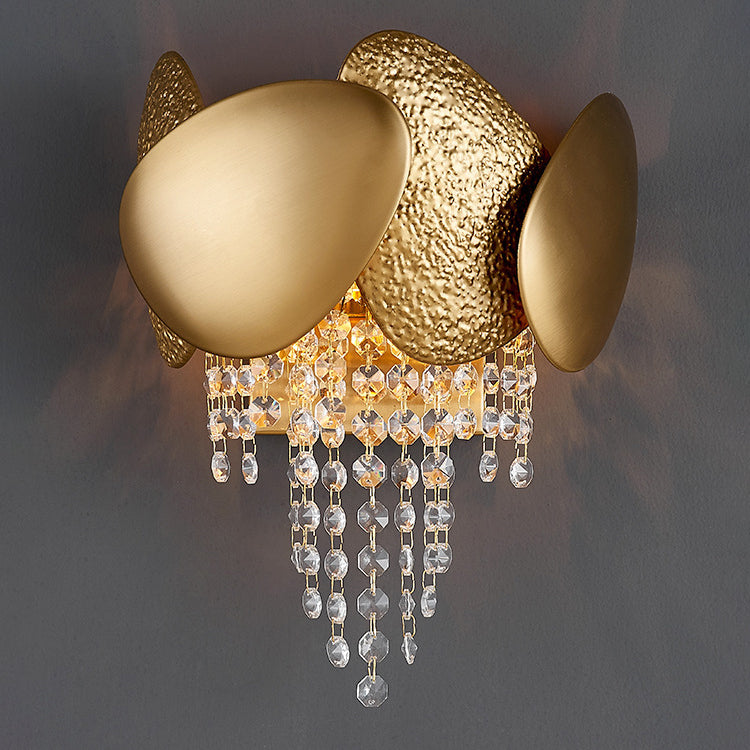 Contemporary Luxury Irregular Oval Piece Iron Crystal 2-Light Wall Sconce Lamp For Living Room