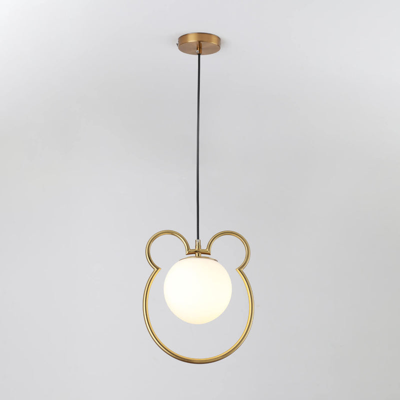 Contemporary Creative Mouse Iron Frame Globe Glass Shade 1-Light Pendant Light For Bedroom