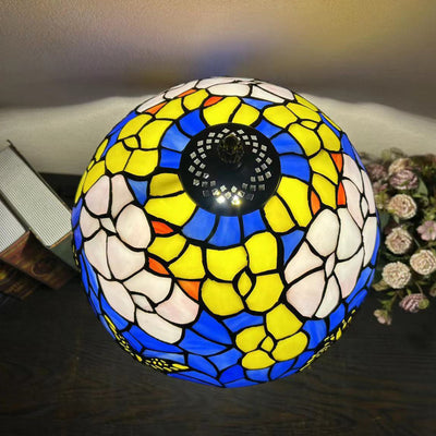 Traditional Tiffany Round Dome Flower Alloy Stained Glass 1-Light Table Lamp For Living Room