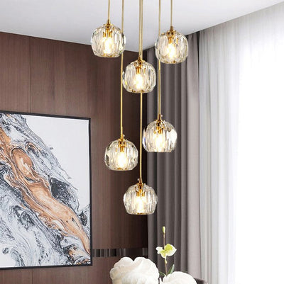 Modern Luxury Radiant Clear Crystal Ball Copper 1-Light Pendant Light For Living Room