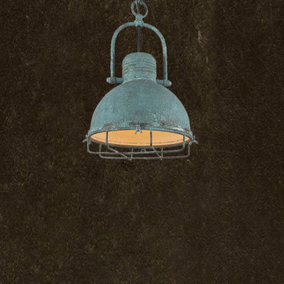 Traditional Rustic Distressed Iron Semicircular Shade 1-Light Pendant Light For Dining Room