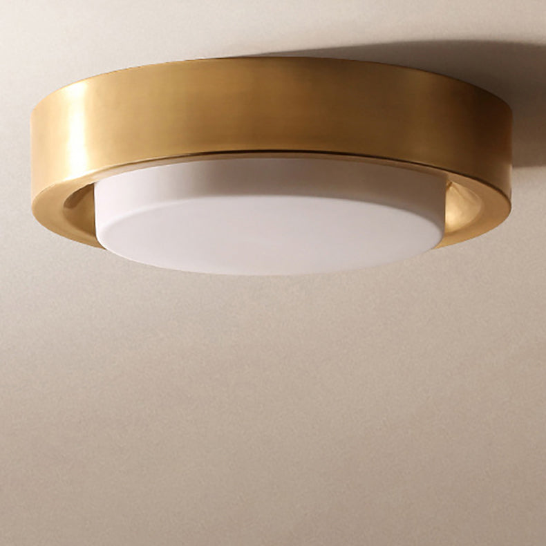 Modern Minimalist Full Copper Round Glass Shade LED Flush Mount Ceiling Light For Living Room