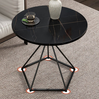 Modern Minimalist Round Marble Texture Metal Polygonal Base Side Table For Living Room