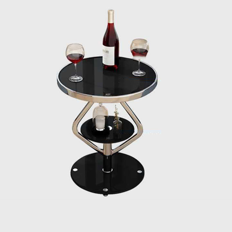 Contemporary Nordic Round Lozenge Glass Stainless Steel End Table 2-Tier For Living Room