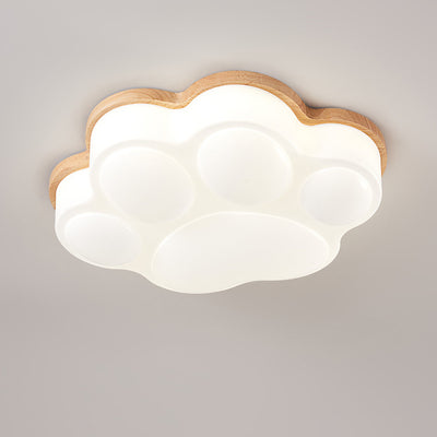 Modern Minimalist Cat's Paw Shaped Rubberwood Acrylic LED Flush Mount Ceiling Light For Bedroom