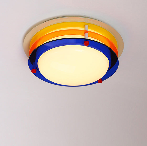 Modern Minimalist Colorful Iron Acrylic Disc Splicing LED Flush Mount Ceiling Light For Bedroom