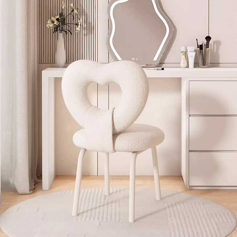 Contemporary Nordic Round Heart Lambswool Solid Wood Metal Vanity Stool Backrest For Bedroom