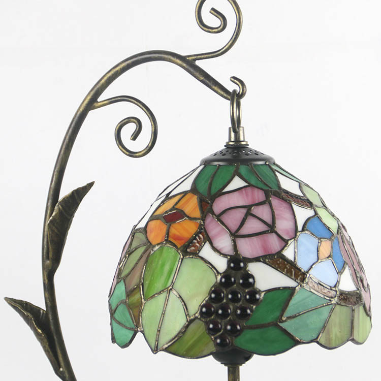 Traditional Tiffany Mouse Flower Resin Stained Glass 1-Light Table Lamp For Bedroom