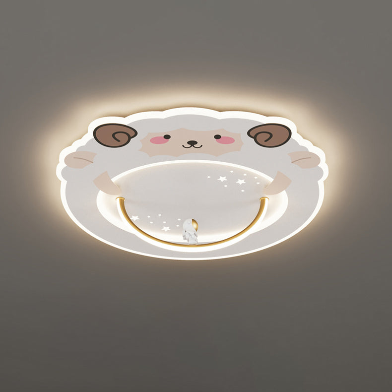 Modern Art Deco Kids Aluminum Acrylic Penguin Panda Lion Sheep Round LED Flush Mount Ceiling Light For Bedroom