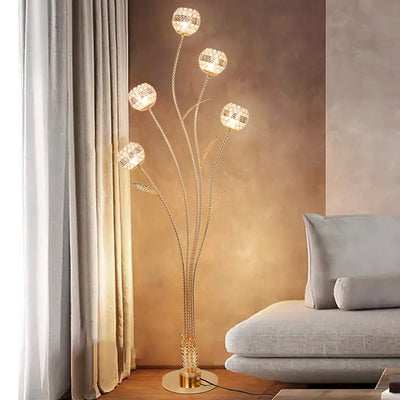 Modern Luxury Leaf Flower Globe Iron Aluminum 5-Light Standing Floor Lamp For Living Room