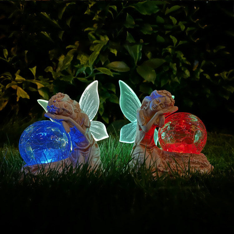 Contemporary Creative Solar Flower Fairy Resin Outdoor Waterproof Lawn Landscape Light For Garden