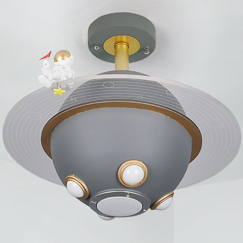 Contemporary Creative Kids Metal Acrylic Resin Ball Astronaut Space Planet LED Semi-Flush Mount Ceiling Light For Bedroom