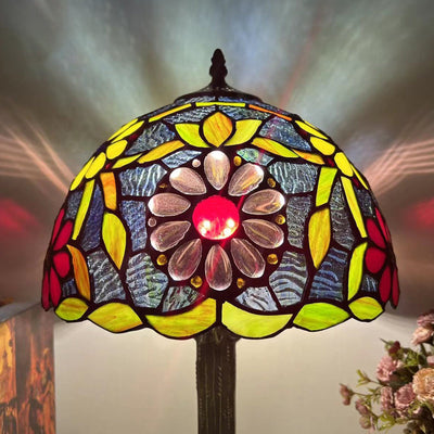 Traditional Tiffany Dome Flower Iron Glass 1-Light Table Lamp For Living Room