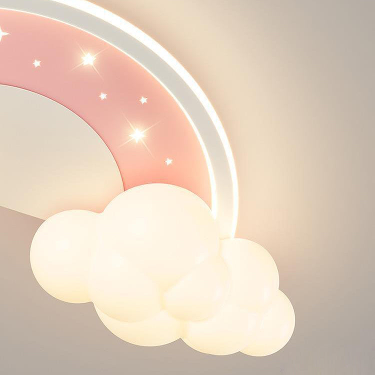 Modern Art Deco Kids Iron PE Cloud Rainbow Semicircular Astronaut LED Flush Mount Ceiling Light For Bedroom