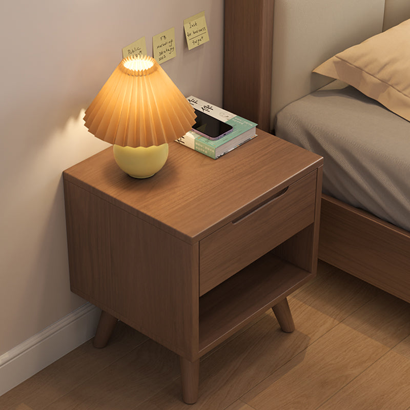 Modern Simplicity Square Cubic Rectangular Rubber Wood Nightstand 1/2 Drawer For Bedside