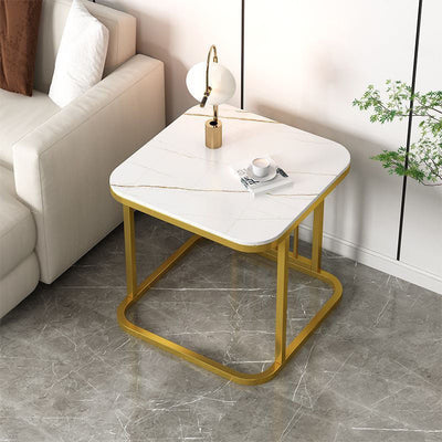 Modern Minimalist Rectangular Square Rock Slab Iron End Table For Living Room