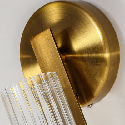 Contemporary Simplicity Hardware Ribbed Glass Column 1-Light Wall Sconce Lamp For Living Room