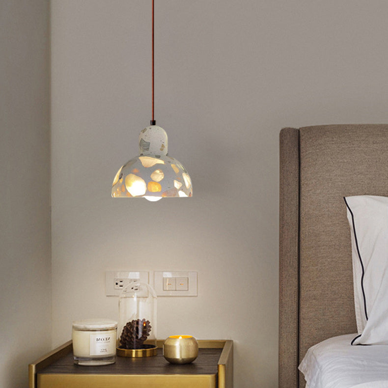 Modern Minimalist Round Hemisphere Cement Solid Wood 1-Light Pendant Light For Bedroom