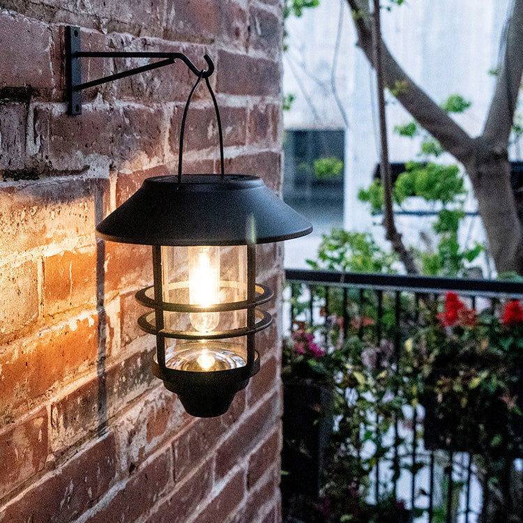 Contemporary Retro Solar Waterproof Aluminum Glass Lantern Cylinder 1-Light Hanging Wall Sconce Lamp For Outdoor Patio