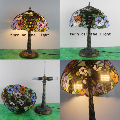 Traditional Tiffany Flower Decor Stained Glass Dome 2-Light Table Lamp For Bedroom