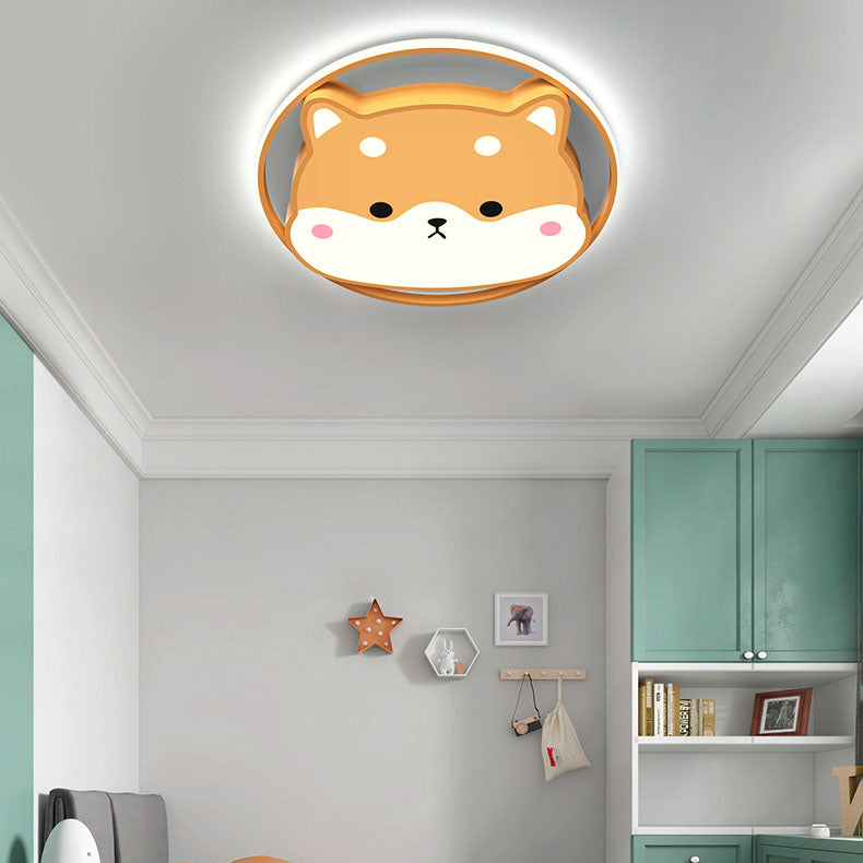 Contemporary Creative Round Shiba Inu Kids Acrylic LED Flush Mount Ceiling Light For Bedroom