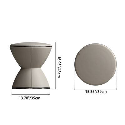 Modern Minimalist Round Hourglass Shape Leather Stainless Steel Low Stool For Living Room