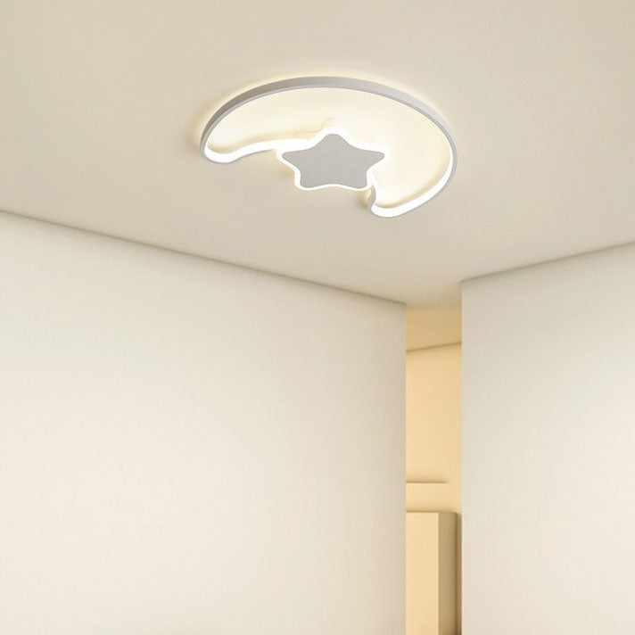 Contemporary Creative Star Moon Acrylic Shade Iron LED Flush Mount Ceiling Light For Living Room