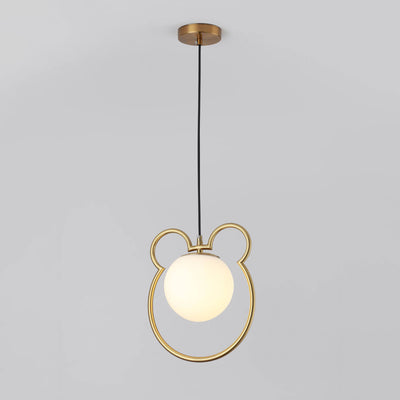 Contemporary Creative Mouse Iron Frame Globe Glass Shade 1-Light Pendant Light For Bedroom