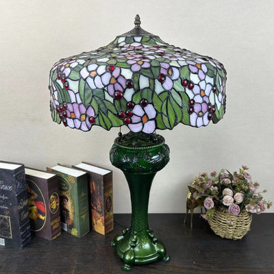 Traditional Tiffany Dome Resin Glass 3-Light Table Lamp For Living Room