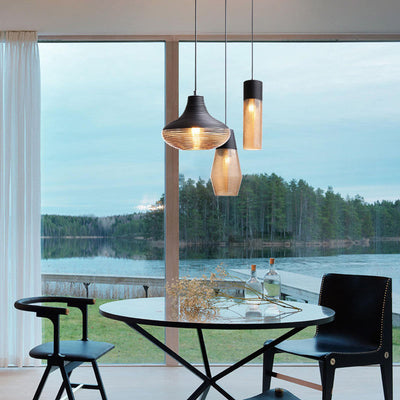 Luminaire suspendu contemporain à 1 lumière en verre et fer ovale à cylindre scandinave pour le salon 