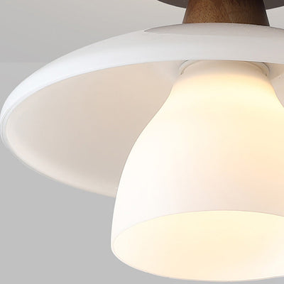 Modern Minimalist Round Cup Glass Wood 1-Light Semi-Flush Mount Ceiling Light For Living Room