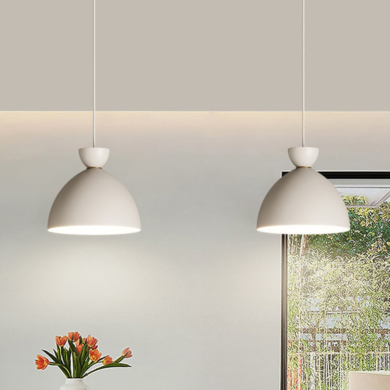 Modern Minimalist Cream Round Bowl Cone Iron 1-Light Pendant Light For Living Room