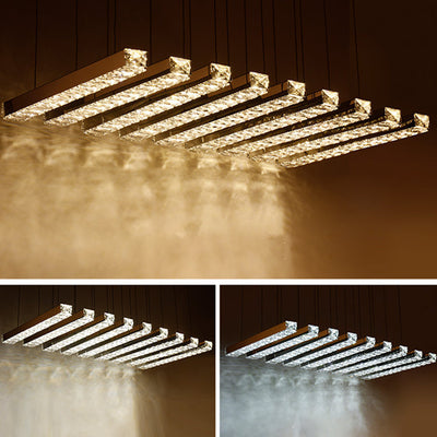 Modern Minimalist Long Square Crystal Stainless Steel LED Light Chandelier For Bedroom