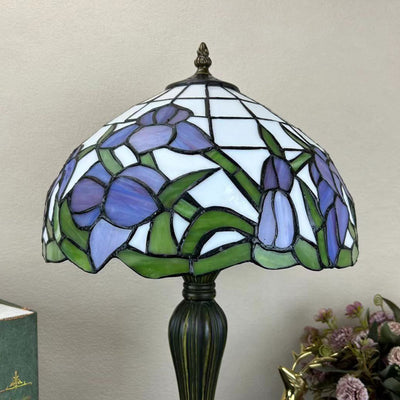 Traditional Tiffany Round Dome Flower Alloy Stained Glass 1-Light Table Lamp For Living Room