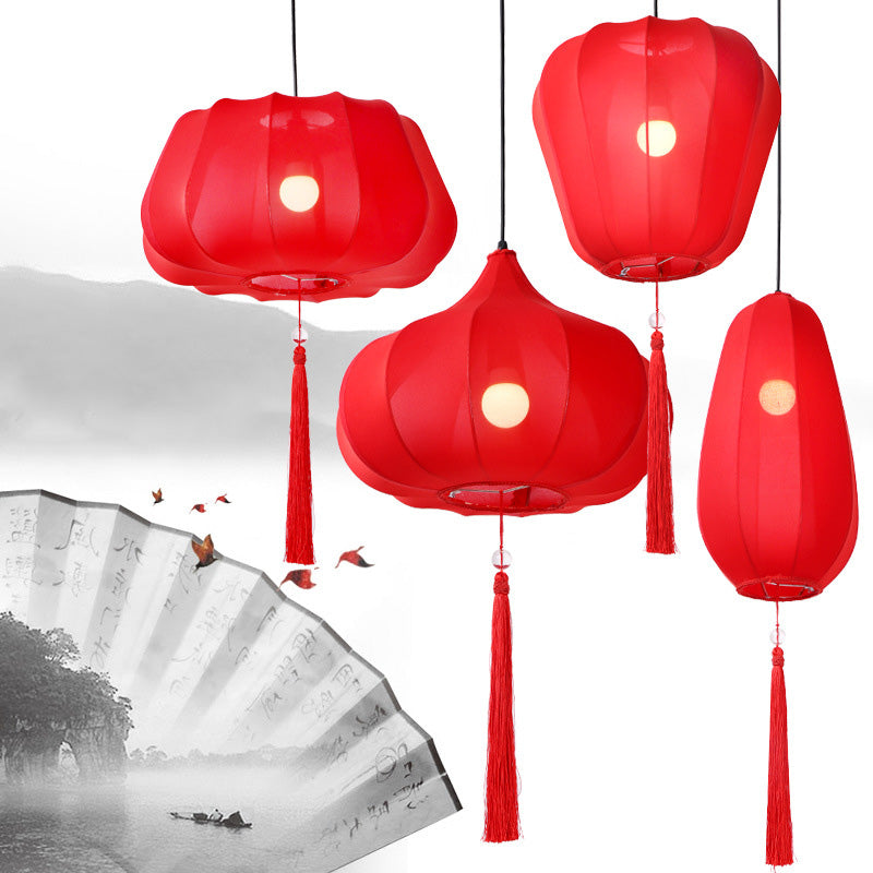 Traditional Chinese Lantern Fabric Iron 1-Light Pendant Light For Bedroom