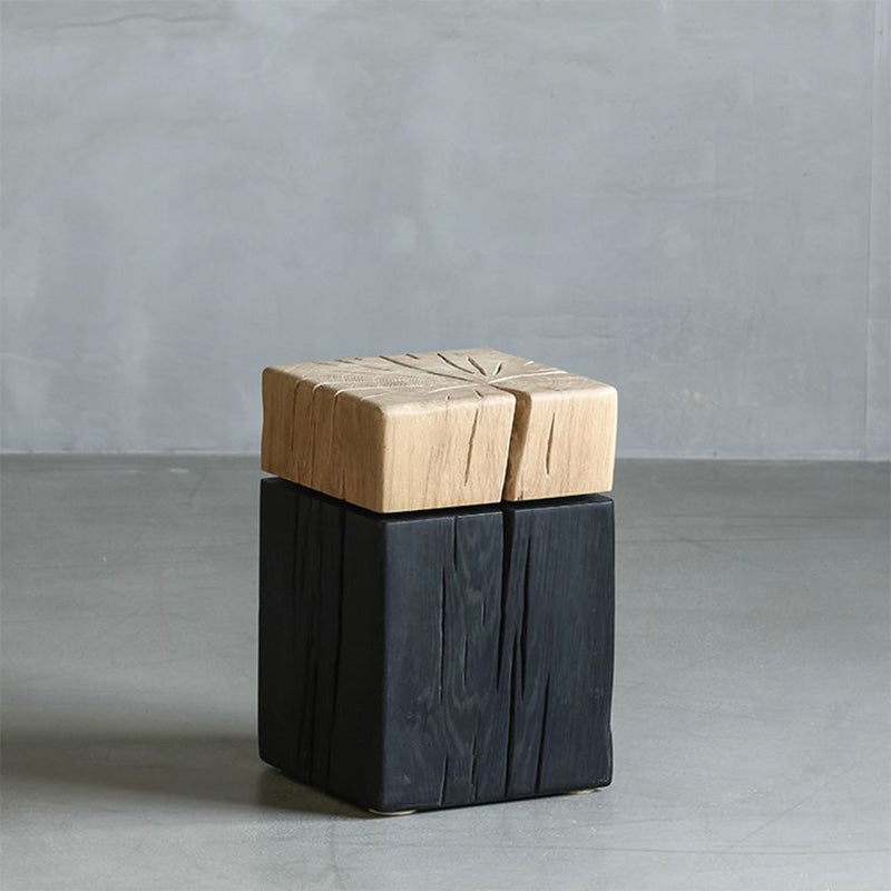 Contemporary Japanese Cuboid Crack Design Solid Wood End Table For Living Room