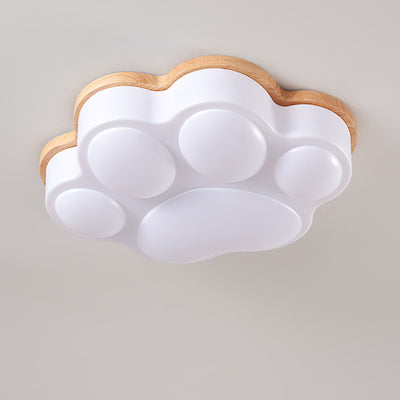 Modern Minimalist Cat's Paw Shaped Rubberwood Acrylic LED Flush Mount Ceiling Light For Bedroom