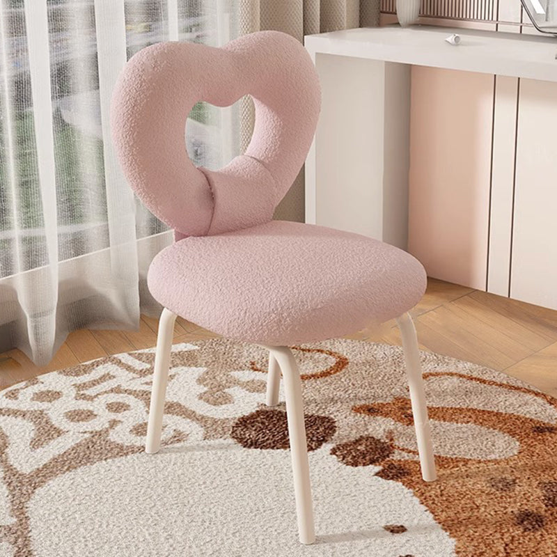 Contemporary Nordic Round Heart Lambswool Solid Wood Metal Vanity Stool Backrest For Bedroom