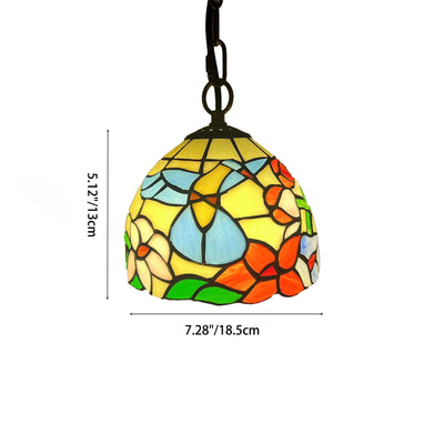 Traditional Tiffany Round Dome Petunia Baroque Zinc Stained Glass 1-Light Pendant Light For Living Room