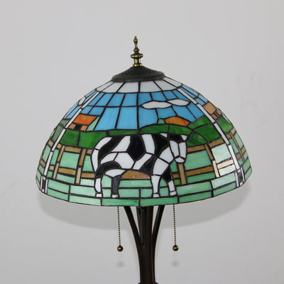 Traditional Tiffany Resin Glass Semicircular Dome Cow Diamond Flower 2-Light Standing Floor Lamp For Dining Room