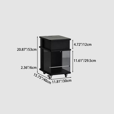 Modern Minimalist Square Frame Solid Wood Glass Stainless Steel Nightstand 1-Cabinet For Bedroom