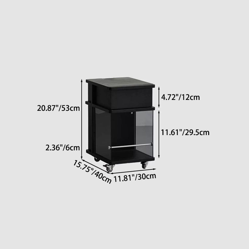 Modern Minimalist Square Frame Solid Wood Glass Stainless Steel Nightstand 1-Cabinet For Bedroom