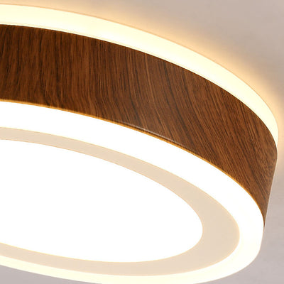 Modern Minimalist Round Square Wood Grain Hardware Acrylic LED Flush Mount Ceiling Light For Living Room