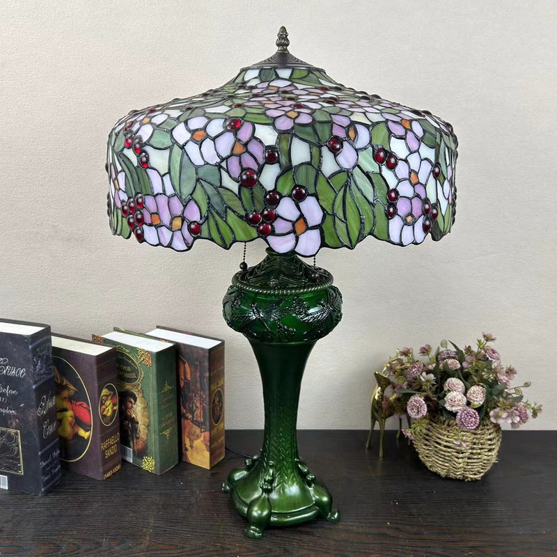 Traditional Tiffany Dome Resin Glass 3-Light Table Lamp For Living Room