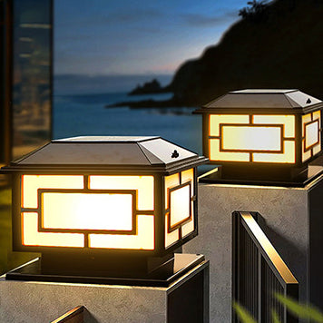 Traditional Chinese Solar Waterproof ABS Acrylic Square Lantern LED Landscape Lighting Outdoor Light For Outdoor Patio