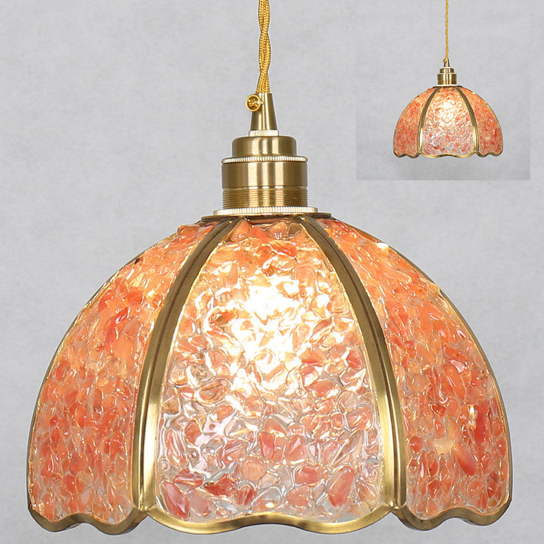 Modern Art Deco Half Round Ball Copper Crystal 1-Light Pendant Light For Dining Room