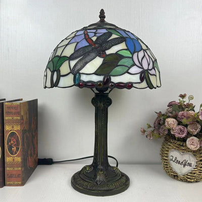 Traditional Tiffany Dome Flower Iron Glass 1-Light Table Lamp For Living Room