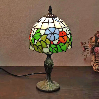 Traditional Tiffany Dome Flower Zinc Stained Glass 1-Light Table Lamp For Bedroom