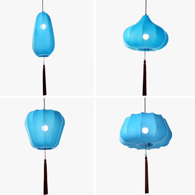 Traditional Chinese Lantern Fabric Iron 1-Light Pendant Light For Bedroom