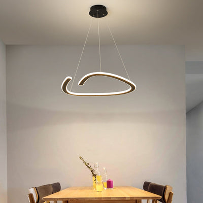 Modern Minimalist Iron Silica Round Strip LED Chandeliers For Dining Room